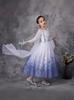  Elsa Princess Dress Long Sleeve Girls Costume Halloween Cosplay Gown with Cape Train Kids Party Dress