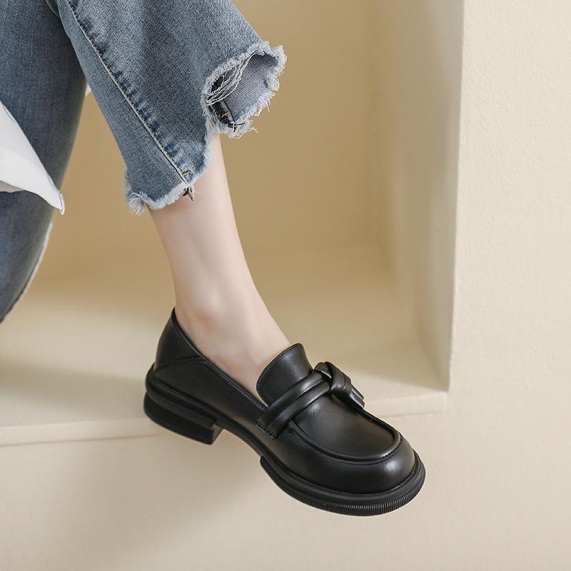Weiwei Girl 105-11 British Small Leather Shoes Women's Platform College Style One Pedal Thick Heel Single Shoes Spring and Autumn Loafers