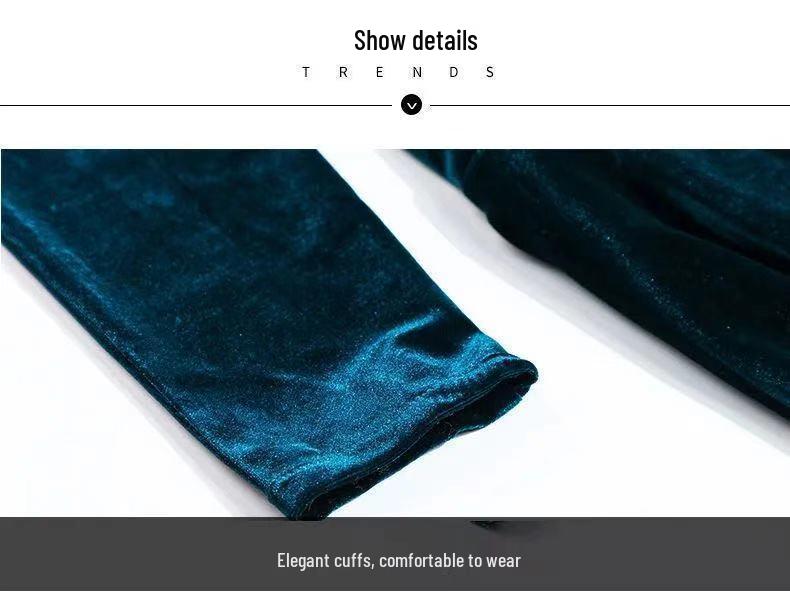 Noblewoman Autumn Golden Velvet Cinched Waist Long-Sleeved Dress with Large Hem