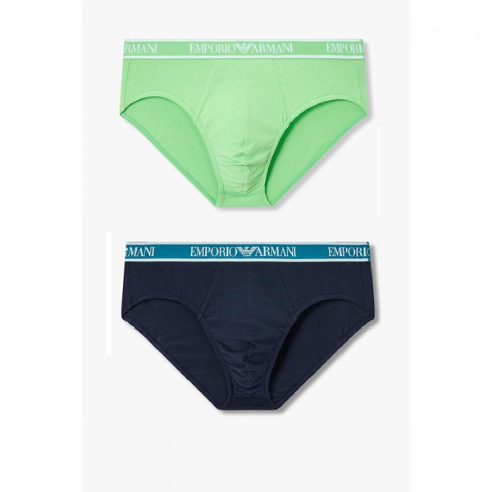 Emporio Armani Мужские хлопковые трусы-брифы с логотипом на резинке 2 шт. 08151 11302 11306 M(100)