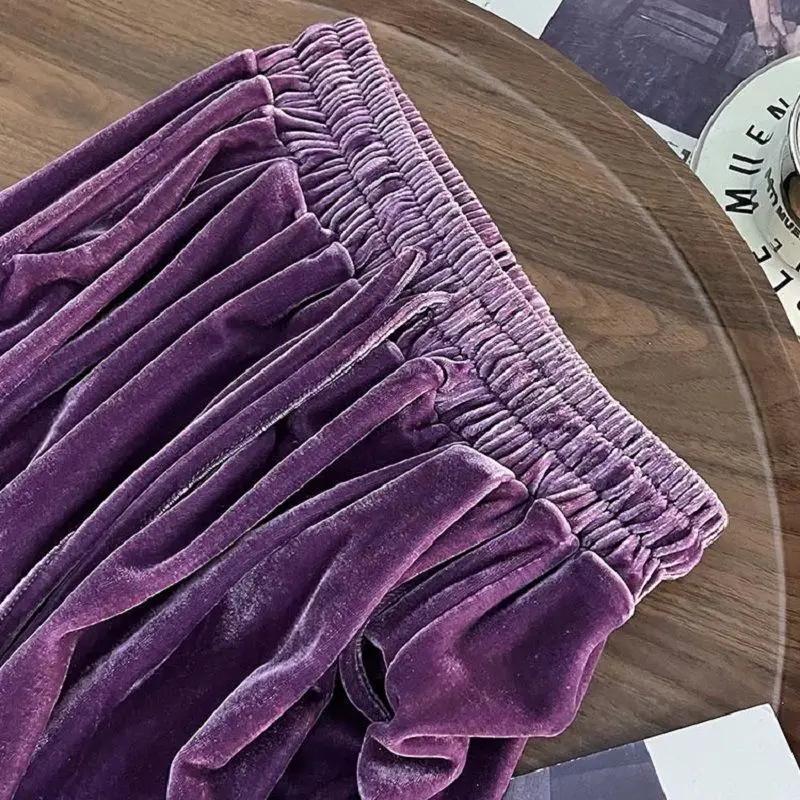 Version Schlicht Locker Drapierend Plus Samt Freizeithose Lila Hochtailliert Slim Samt Weitbeinige Hose Neu Koreanisch