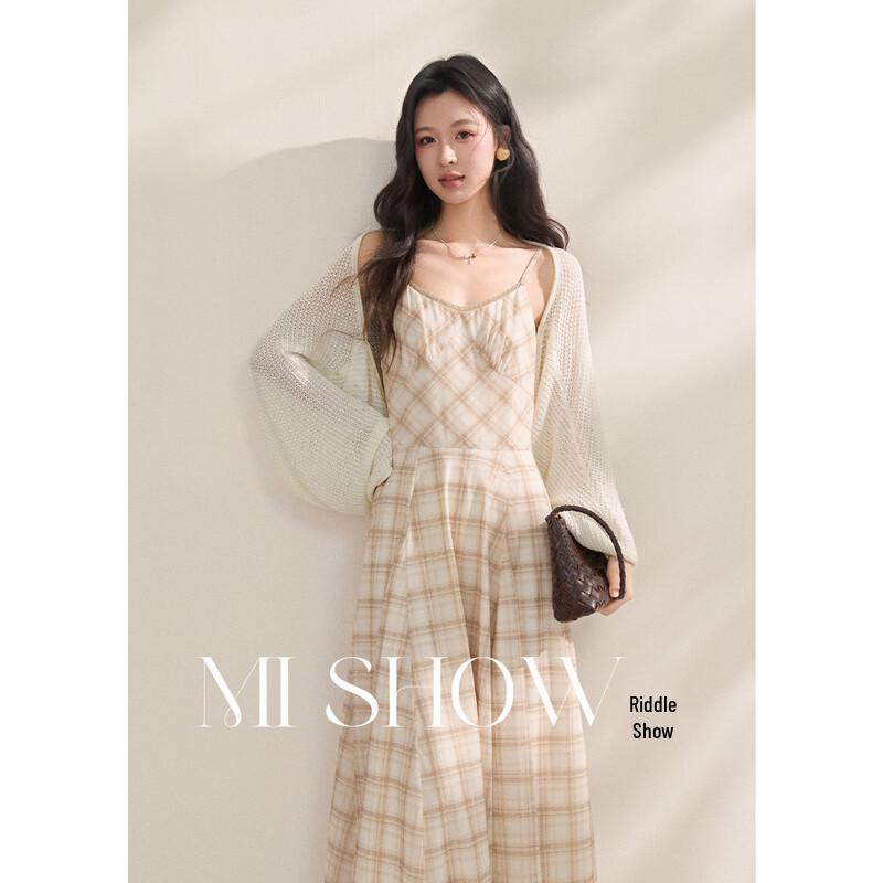 

Sweet Plaid Irregular Cami A-Line Dress M