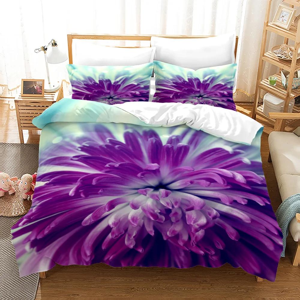 Flowers Queen Bedding Set 3D Print Singlesided Printed Comforter Plant Leaves Romantic and Warm Duvet Bedding Cover For Girls