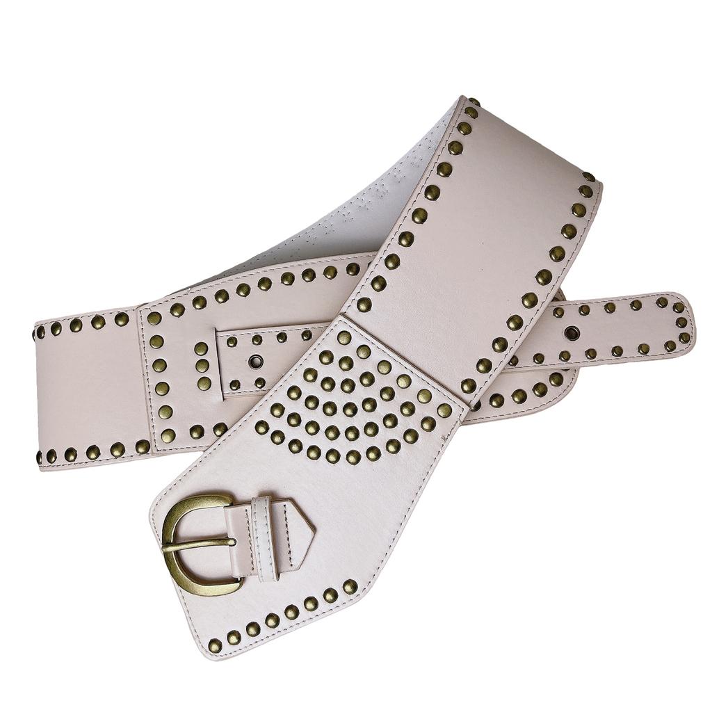 Rivet Studded Belt for Women Men Unisex Vintage Punk Cincher Belt for Jeans Pants Teens Decorative PU Leather Waistband