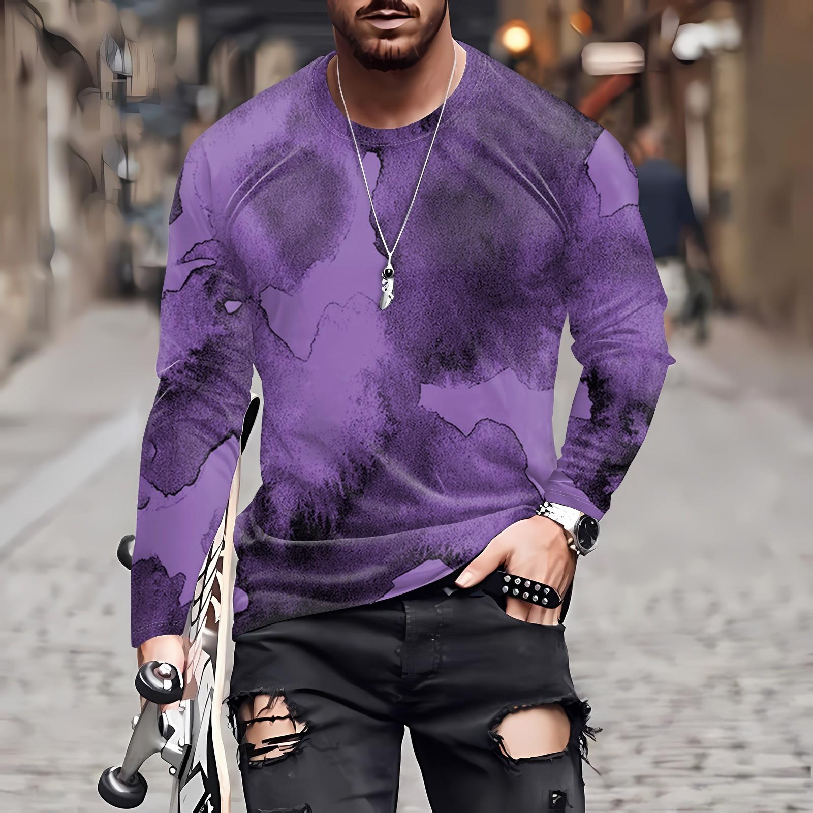 

Муж. Футболка Круглый вырез Одежда Одежда На открытом воздухе Длинный рукав С принтом Модельер Винтаж L фиолетовый