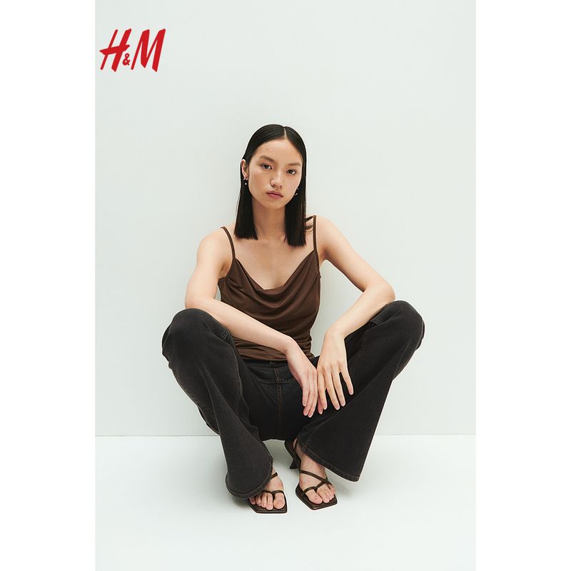 

HM Women clothes Jeans Summer Fashion Casual Trendy Soft Denim Retro Low Waist Flared Trousers 1239854 Black 155/60(32)