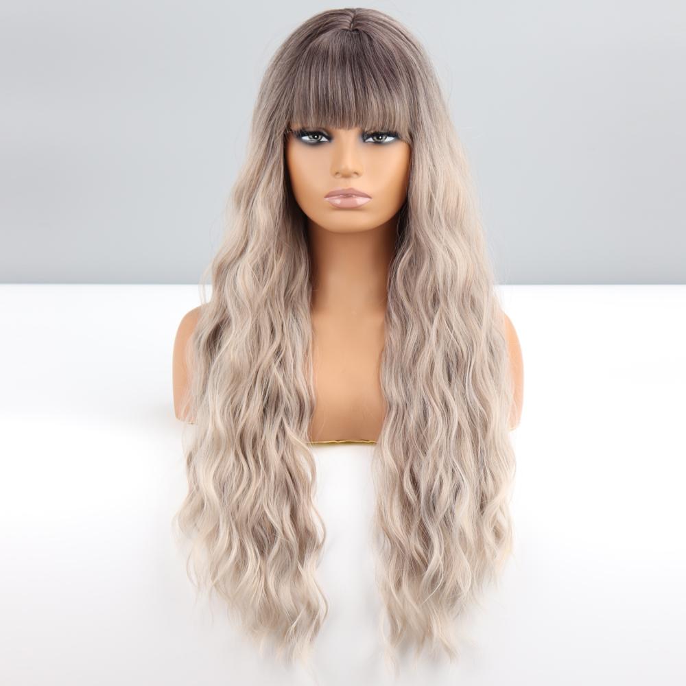 MISS WIG Ombre Hnědá Světle Blond Platinová Dlouhá vlnitá pro ženy Paruka na střední části vlasů Cosplay Přírodní teplu odolná syntetická paruka