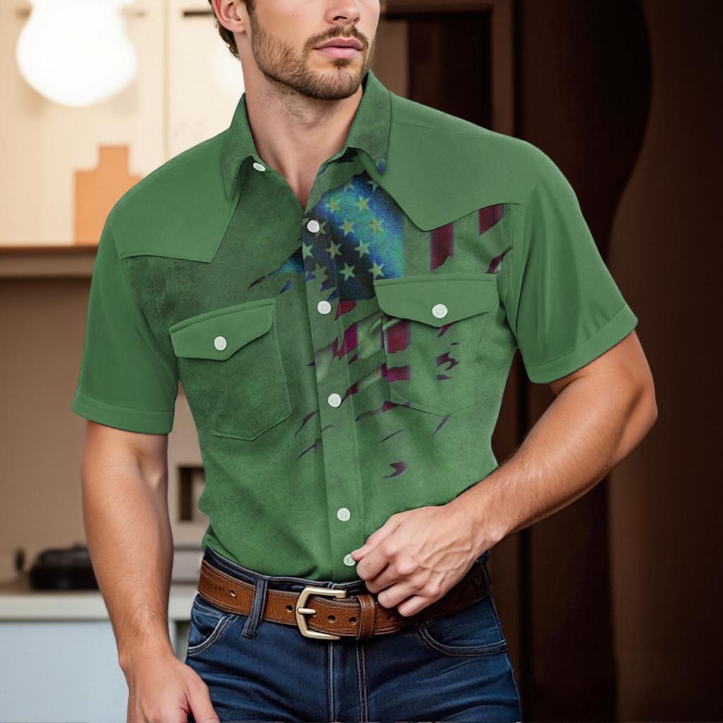 Men'S Fashionable Lapel And Shoulder Length Short Sleeved Casual Top