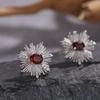 S925 Sterling Silver Colored Treasure Natural Garnet Tanzanite Topaz Earrings Female Niche Snowflake Design