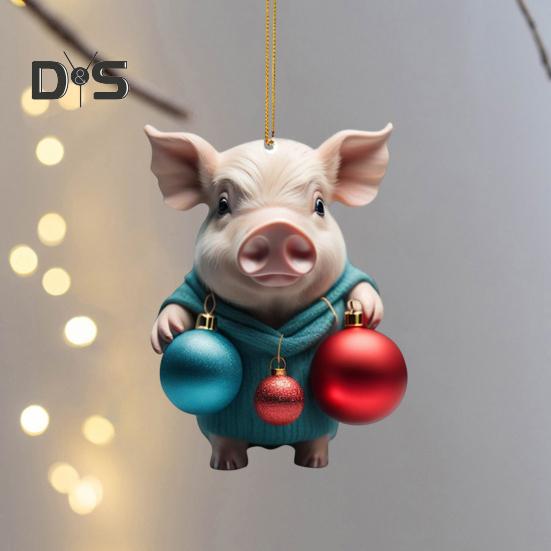 

10 шт. Рождественская подвеска в виде свиньи, мультяшная свинья, держащая шарики, подвесные украшения, 2D плоские акриловые украшения для рождественской елки, окна автомобиля, стены 1 Set