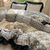 Bonenjoy Queen Size Duvet Cover Sets with Black Ruffles King Size Bed Cover Sets Reactive Printed Bedding Set Single Bed Linens