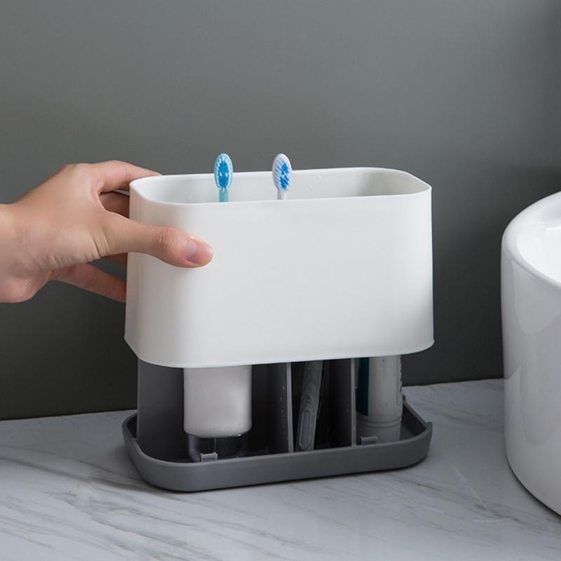 Multifunctional Bathroom Organizer For Toothbrush Toothpaste Razors Storage Removable Design Easy To Clean Durable Plastic Modern Style Space