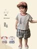 Sommer Jungen Cartoon Print Zweiteiliges Set: Kurzarm-T-Shirt & Karierte Shorts