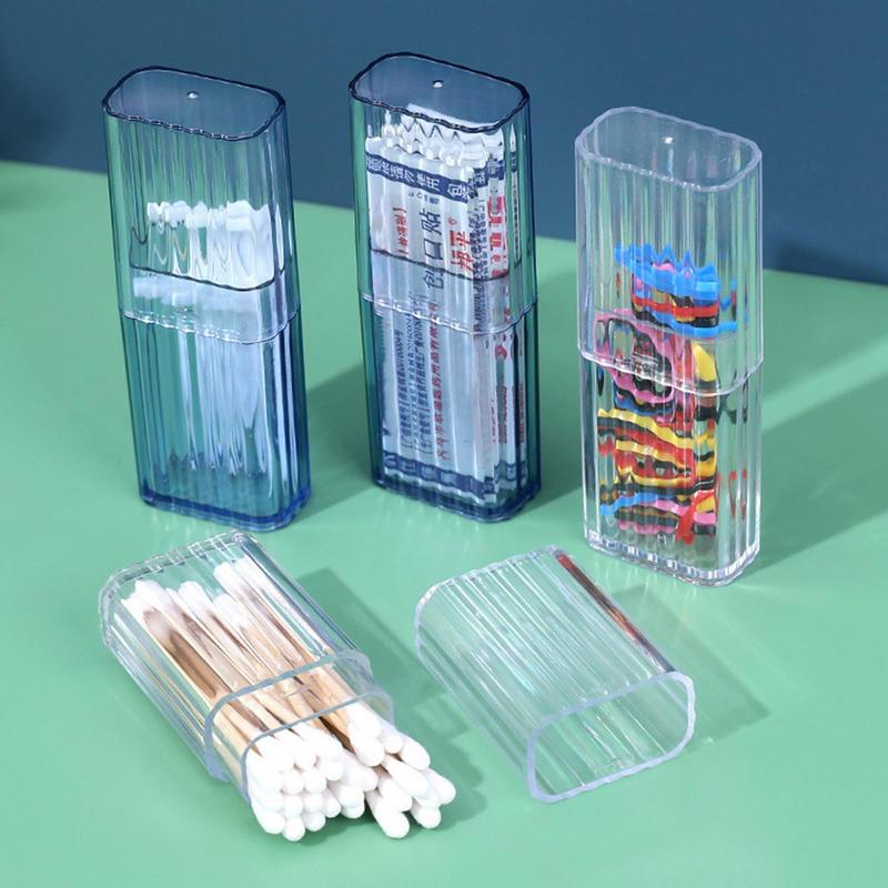 1pcs Portable Qtip Holder Travel Case Flosser Dispenser Travel Case Cotton Swab Jar Clear Acrylic Storage Box Canister Container