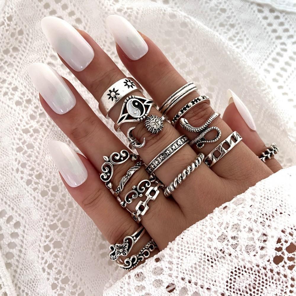 New dark hip-hop skull spider card exaggerated retro ring 24-piece set punk ring jewelry