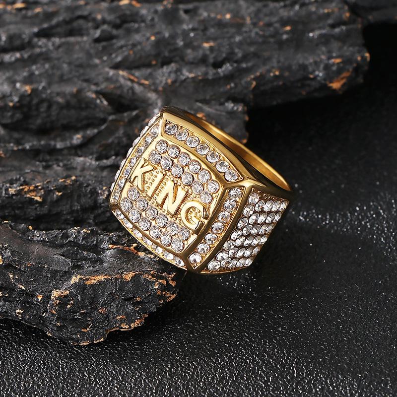 Full Zirconia King's Ring for Men Shiny Hip Hop Stainless Steel Jewelry Male Glamour Gift Square Large Rings Trendy Anillos