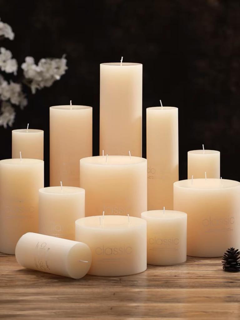 Klassiskt Europeiskt Elfenbensvitt Stort Cylinderljus Rökfritt Smaklöst Romantiskt Bröllop Hotell Dekoration Ljus Högtidsartiklar