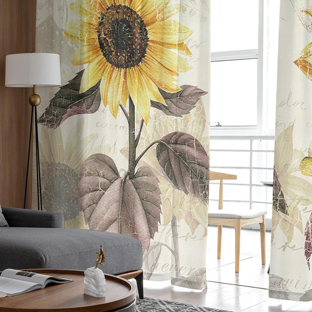 Retro Flower Butterfly Sunflower Sheer Curtains Modern Gauze Curtain for Living Room Bedroom Voile Yarn Curtains