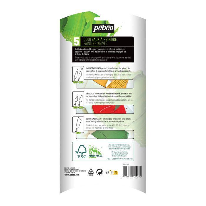 Painting Knives - 5 Shapes and Sizes - Flexible Steel Blade - Acrylic - Oil - Pébéo