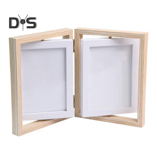 Двойная фоторамка, вертикальная вращающаяся складная фоторамка с оргстеклом, деревенская настольная декоративная фоторамка для домашнего офиса S