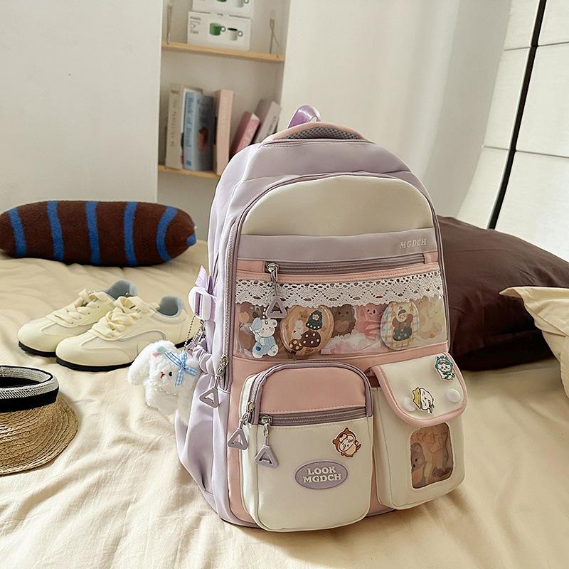 College Style Color Matching Schoolbag Female College Student Korean Version Cute Travelbackpack Lightweight Junior High School Student Class Backpack
