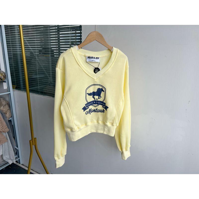 

2i-3 Новая толстовка с V-образным вырезом на флисовой подкладке, свободная, на все случаи жизни, с темпераментом, короткая, модная, с принтом, повседневный топ Z25-4 Yellow L