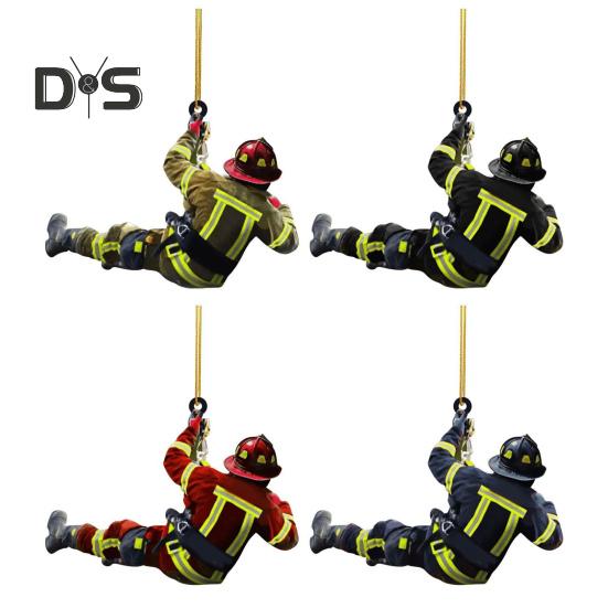 Jul Brandman Ornament Akryl Brandman Dekorationer Brandbekämpning Minnesak Hängande hänge för trädvägg Bildekoration