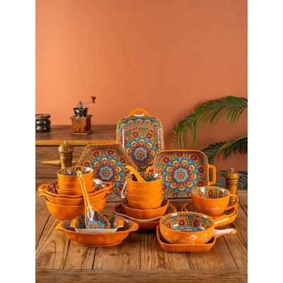 Hand-painted Ceramic Steak Plate Bohemian China Dishware Set Household Bowl With Handle Baking Dish Soup Pot Fruits Tray