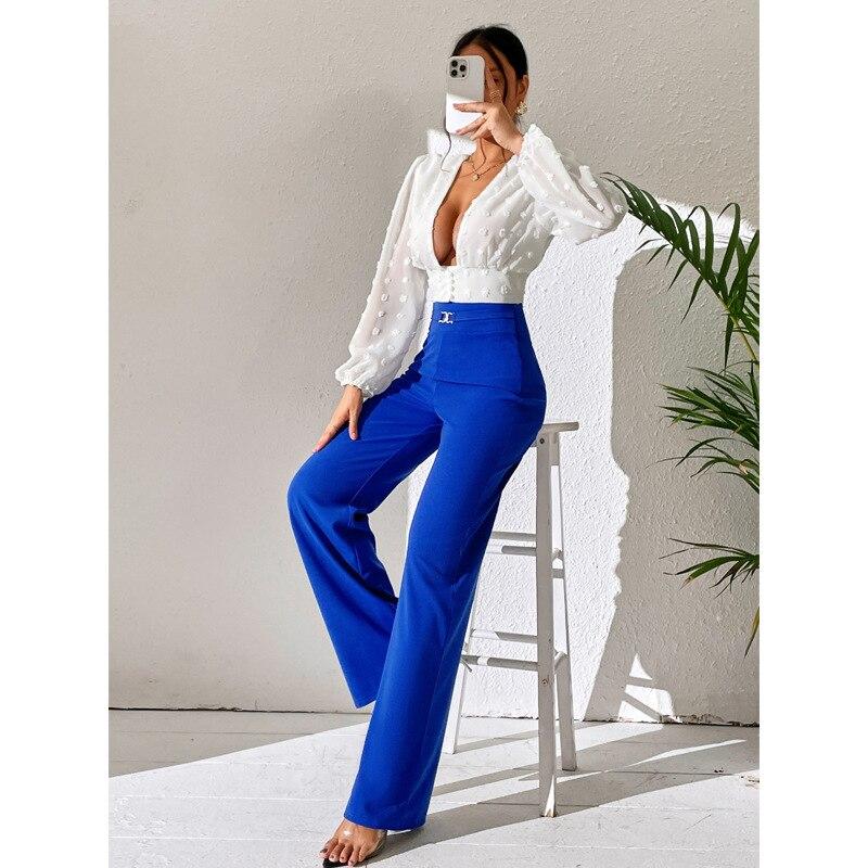 Office-lady High Waist Wide Leg Pants Fashion Summer Casual Loose Pants Women Trousers Slim Solid Pantalon Femme Pants 25915
