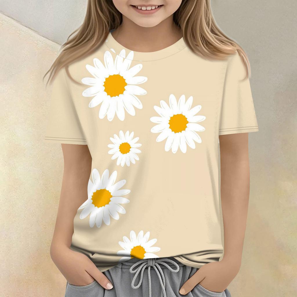 Children's Printed Round Neck Short Sleeved Casual T-shirt