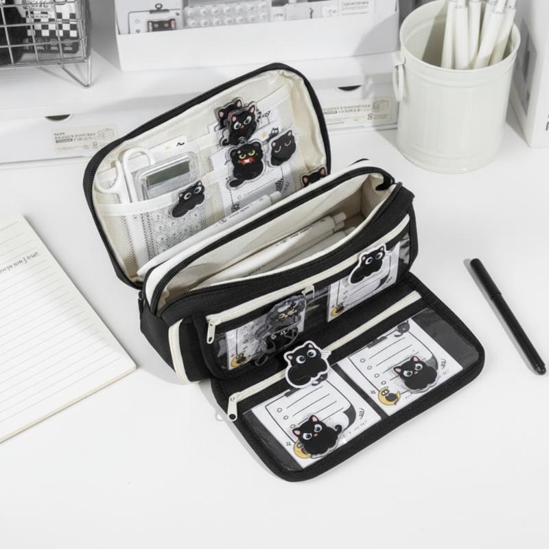 Black Cat Nine Layer Pencil Case For Girls Multifunctional Clear Stationery Box High Aesthetic Value For High School Students