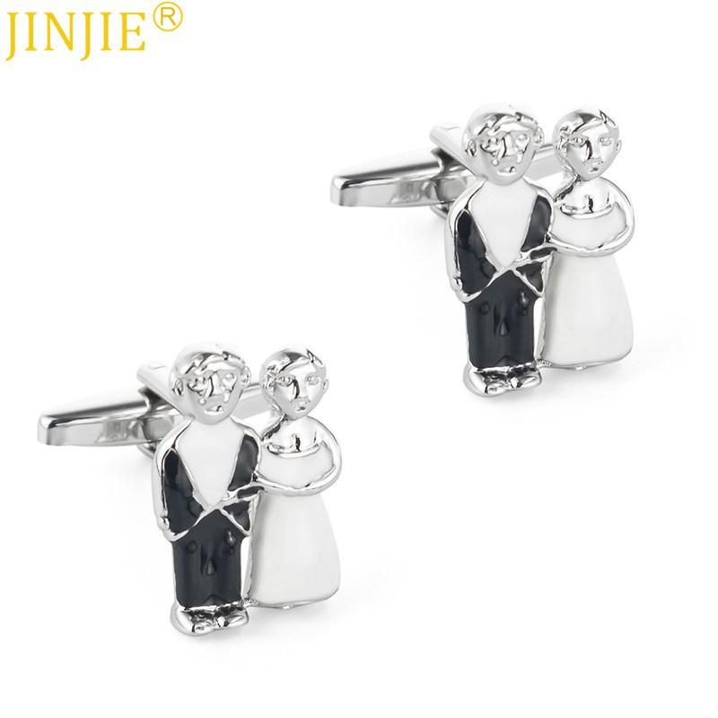 Couple Wedding Paint Plated Silver Metal Copper Cufflinks Men's French