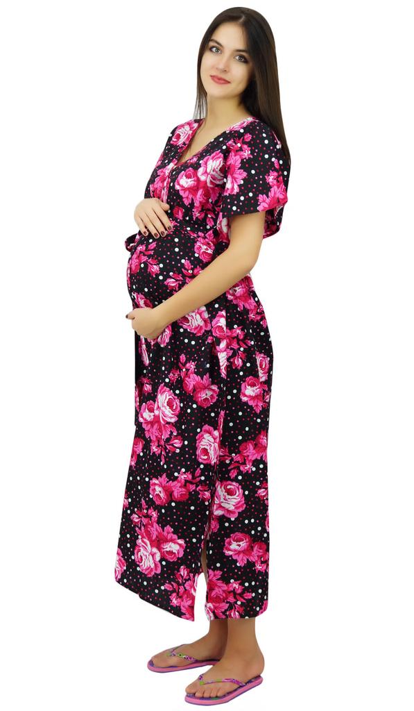 Bimba Kaftan Front Buttons Maternity Night Wear Printed Hospital Delivery