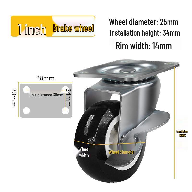 Universal Silent Casters with Brakes, 1-3 Inch Swivel Pulley Trolley Wheels