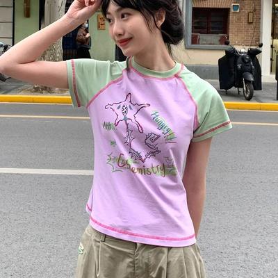 Y2k Aesthetics Tričko Japonské Harajuku Tops 2000 Kawaii Grafika Trička s krátkým rukávem Tričko Fairycore Patchwork
