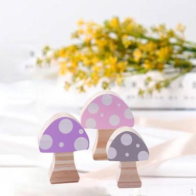 3Pcs Wooden Mushroom Building Blocks Ornaments Room Decor Colorful Wood Photo Props Home