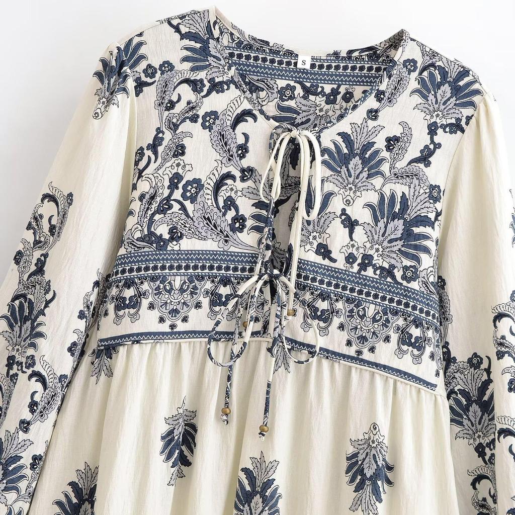 2026 Spring European & American Style Women's Bohemian Tassel Print Loose Dress