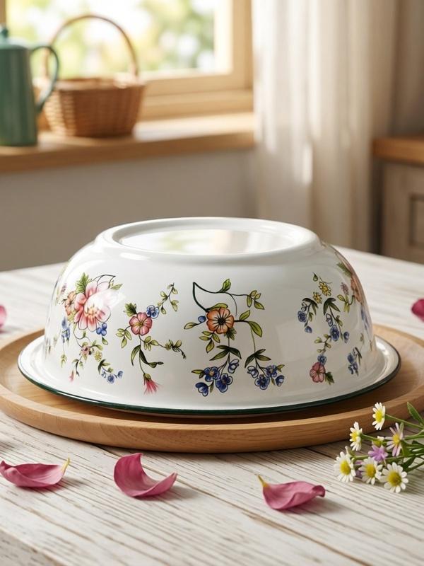 YAHOO Speciale Set Bacinelle Smaltate Thi per Uso Domestico Bacinella per Lavare Verdure Bacinella per Ripieno Ravioli rotonda ape Utensili da Cucina Fatti a Mano