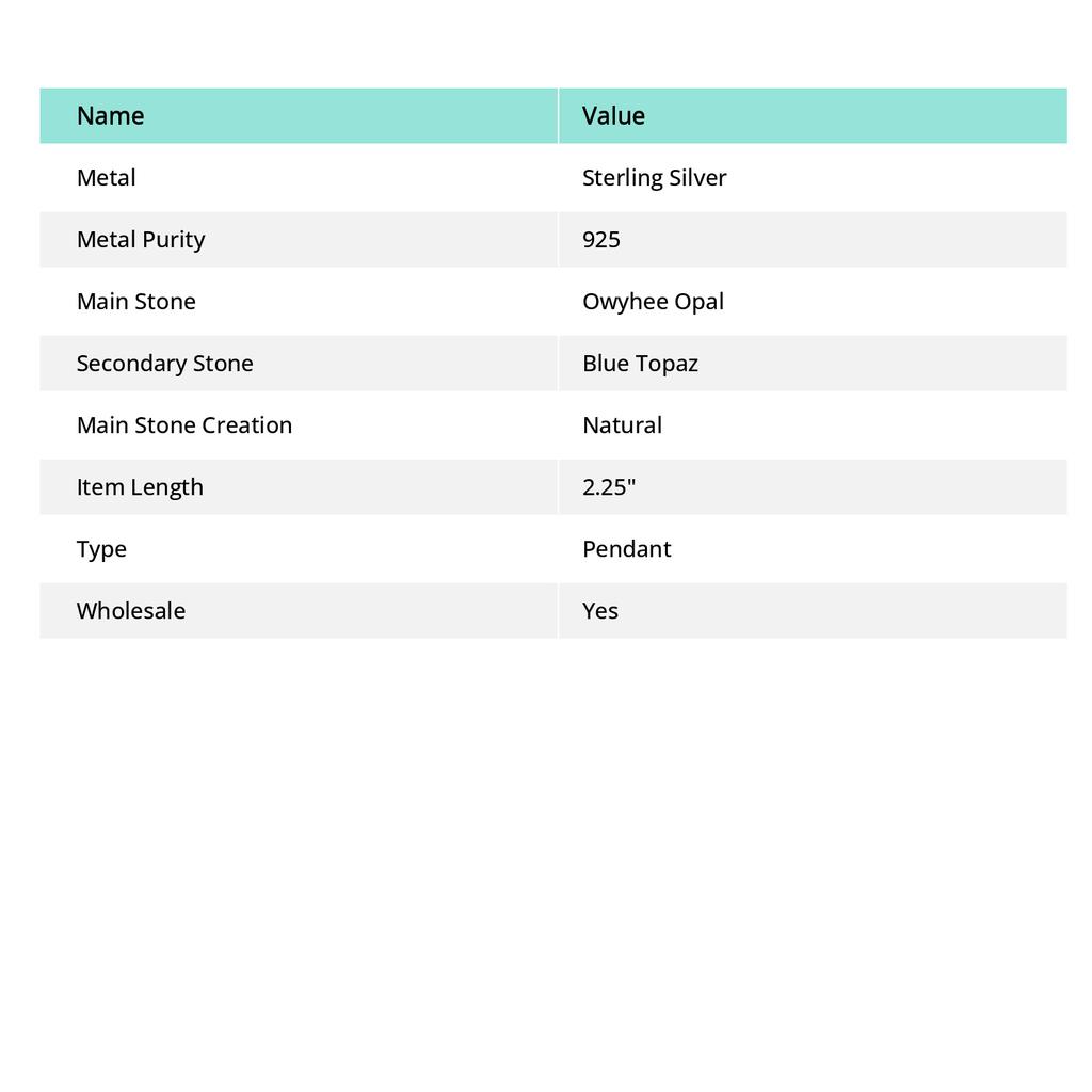 Natürlicher Owhyee Opal, Blauer Topas Edelstein 925 Sterlingsilber Anhänger 2,25" C6n73