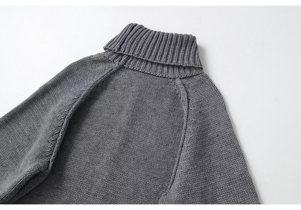 European Casual Lazy Style Knit Sweater - Stand Collar, Simple, Versatile, Loose.