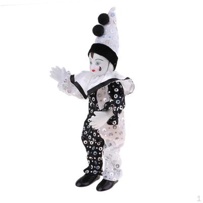 9 Inch Porcelain Smiling Clown Doll Wearing Classic Outfits, Funny Harlequin Doll, Props, Halloween