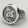 Punkboy Unique Men's Domineering Knight Horse Dragon Craved Geometric Pattern Metal Ring for Party  Size 6-13