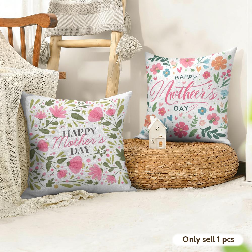 Happy Mothers Day Cushion Cover Natural Linen Organic Fabric DoubleSided Printing Couch Pillow Covers Home Decor