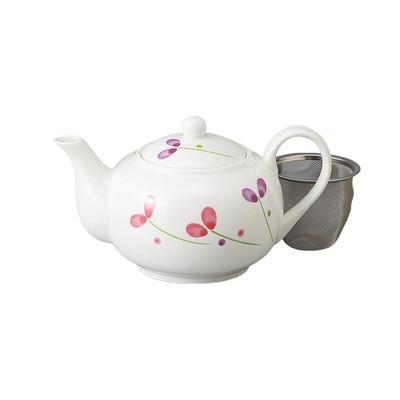Ale-net Teapot, 12 X 10.5 Cm, 600cc, Kazahana (Flower) Design (with Tea Strainer), Porcelain, Stylish
