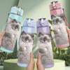 1PC Fluffy White Long Hair Cat Print 750ml Color Plastic Sports Water Bottle Leakproof Flip Straw Lid Suitable for Sports Office Home Use
