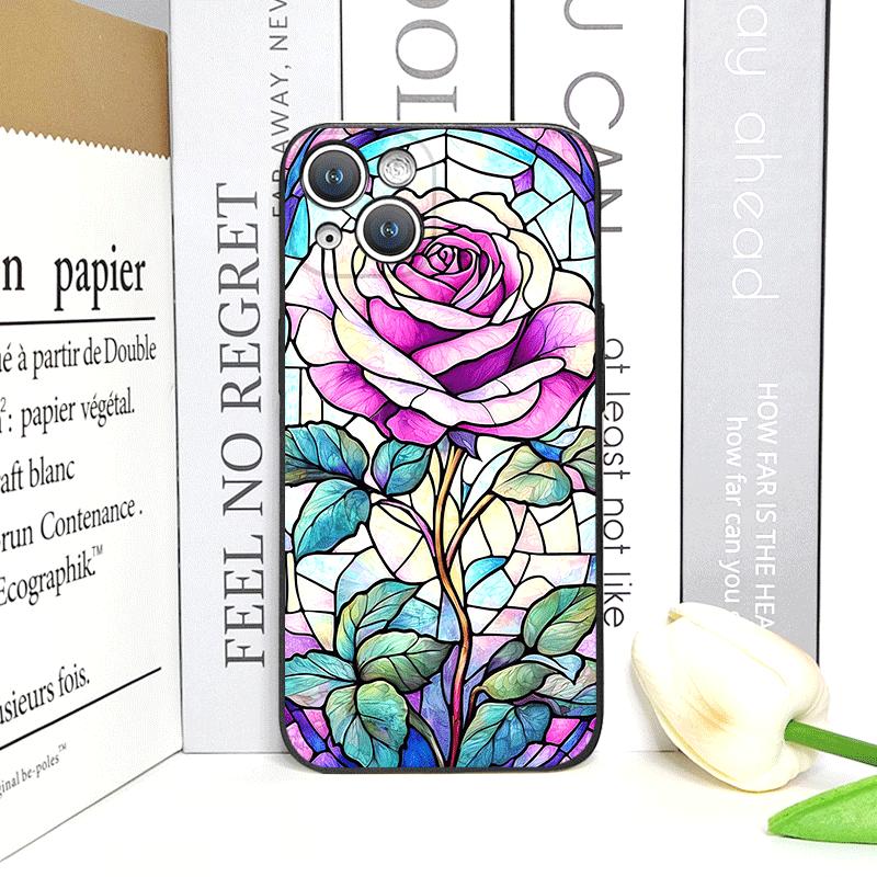 Colorful Glass Style Rose Flower Pattern Phone Case for iPhone 17 16 12 11 14 Plus 13 14 15 Pro Max Mini X XS Floral Soft Cover