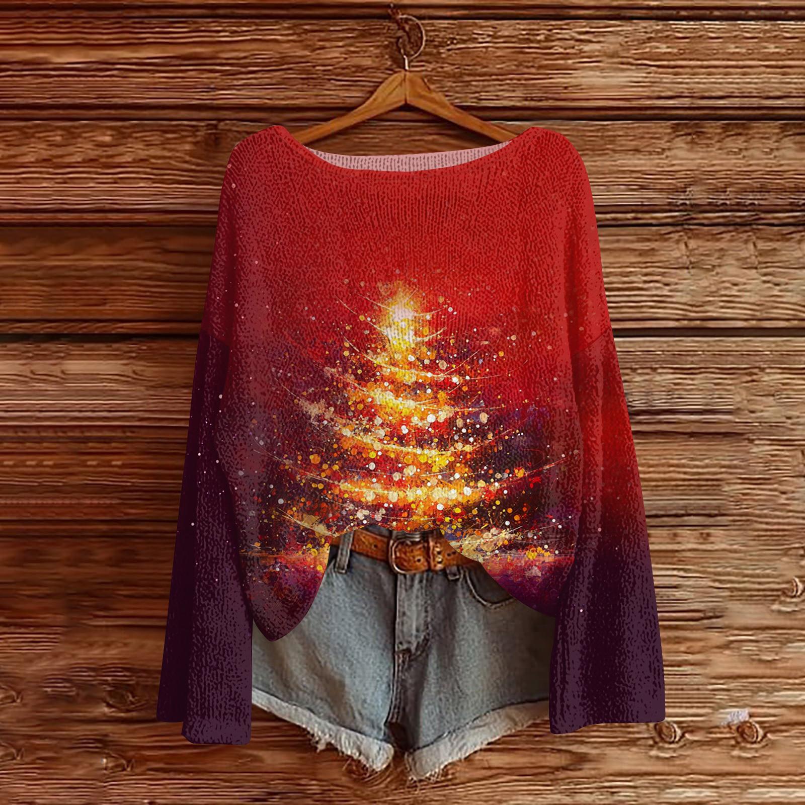 

Женский модный свитер с рождественским принтом, легкий, повседневный трикотажный пуловер с длинным рукавом L