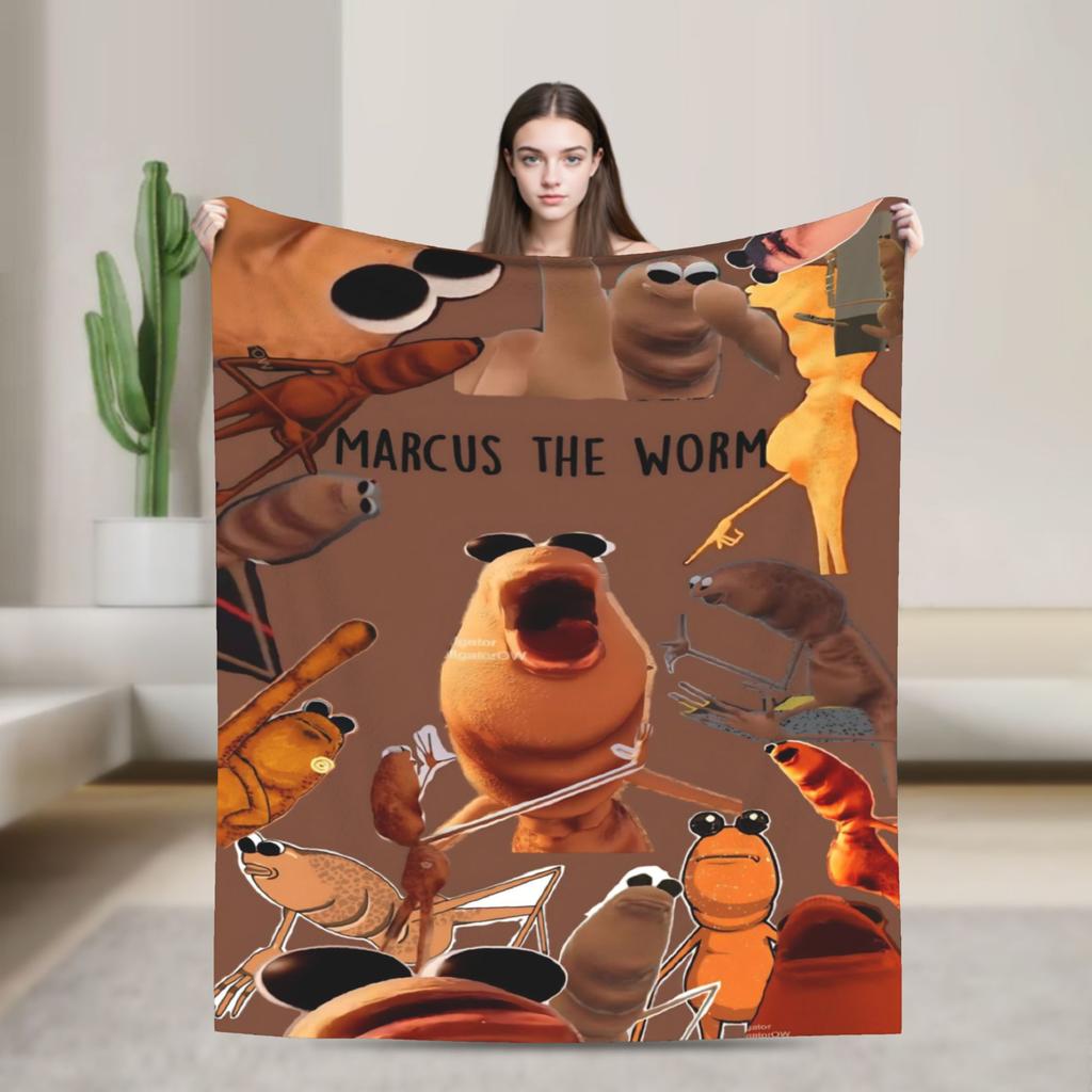 Marcus The Worm Funny Meme Robert Help Blanket Flannel Vintage Soft Throw Blanket for Home Summer