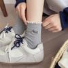 Cartoon Puppy Embroidered Lace Socks for Women's Autumn and Winter Pure Cotton Mid-calf Socks, Trendy Pile Socks