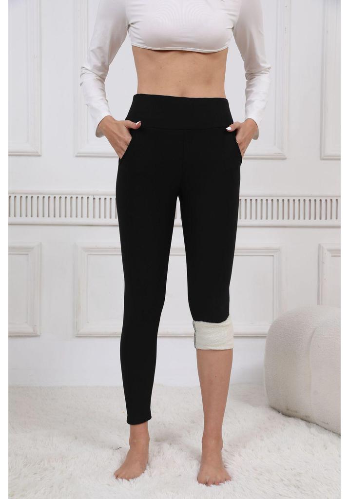Women's High-Waisted Fleece-Lined Wool Leggings - Warm Skinny Yoga Pants for Autumn/Winter